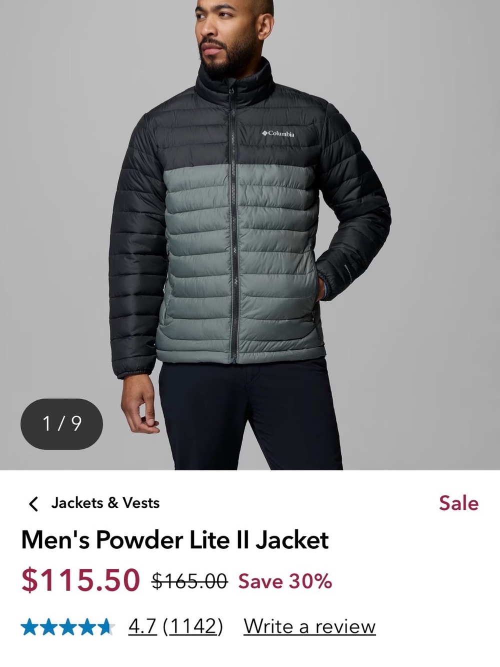 Columbia Men's Powder Lite II Jacket in Black and Gray-Green